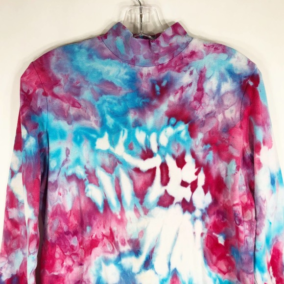 Unicorn Farm Kim Rogers Medium MP‎ Top Turtleneck Tie Dye Handmade Pink Blue 451 - Picture 7 of 10